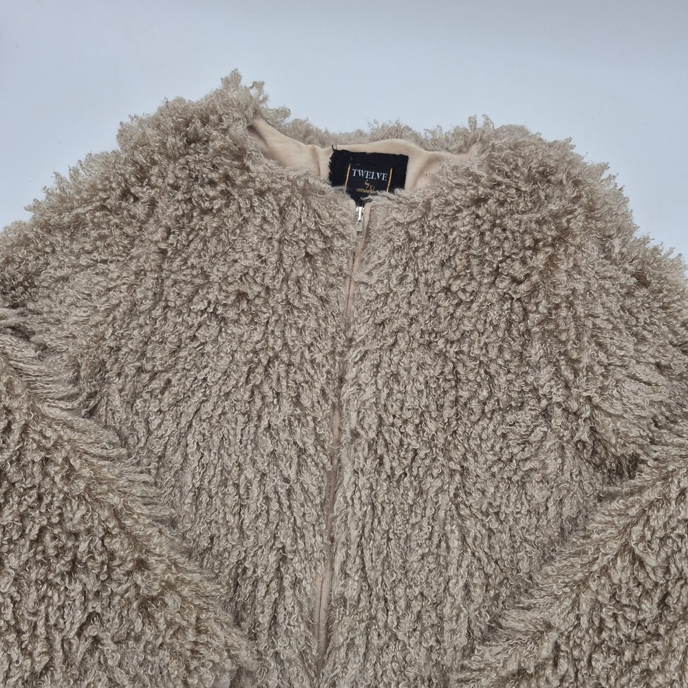 Twelve by Ontwelfth Beige Shaggy Faux Fur Zip Up Jacket Women Medium